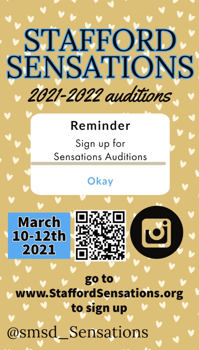 Be Sensational and sign up now to auditions for the 2021-2022 Stafford Sensations Dance Team. Go to staffordsensations.org for sign up and more information about our team. <a href="/StaffordMSD/">Stafford MSD</a> <a href="/SMSDMiddle/">SMSDMiddle</a> <a href="/SMSDHigh/">Stafford High School</a> <a href="/Dr_Bostic/">Robert Bostic Ed.D</a> <a href="/SMSD_Sensations/">Stafford Sensations</a>