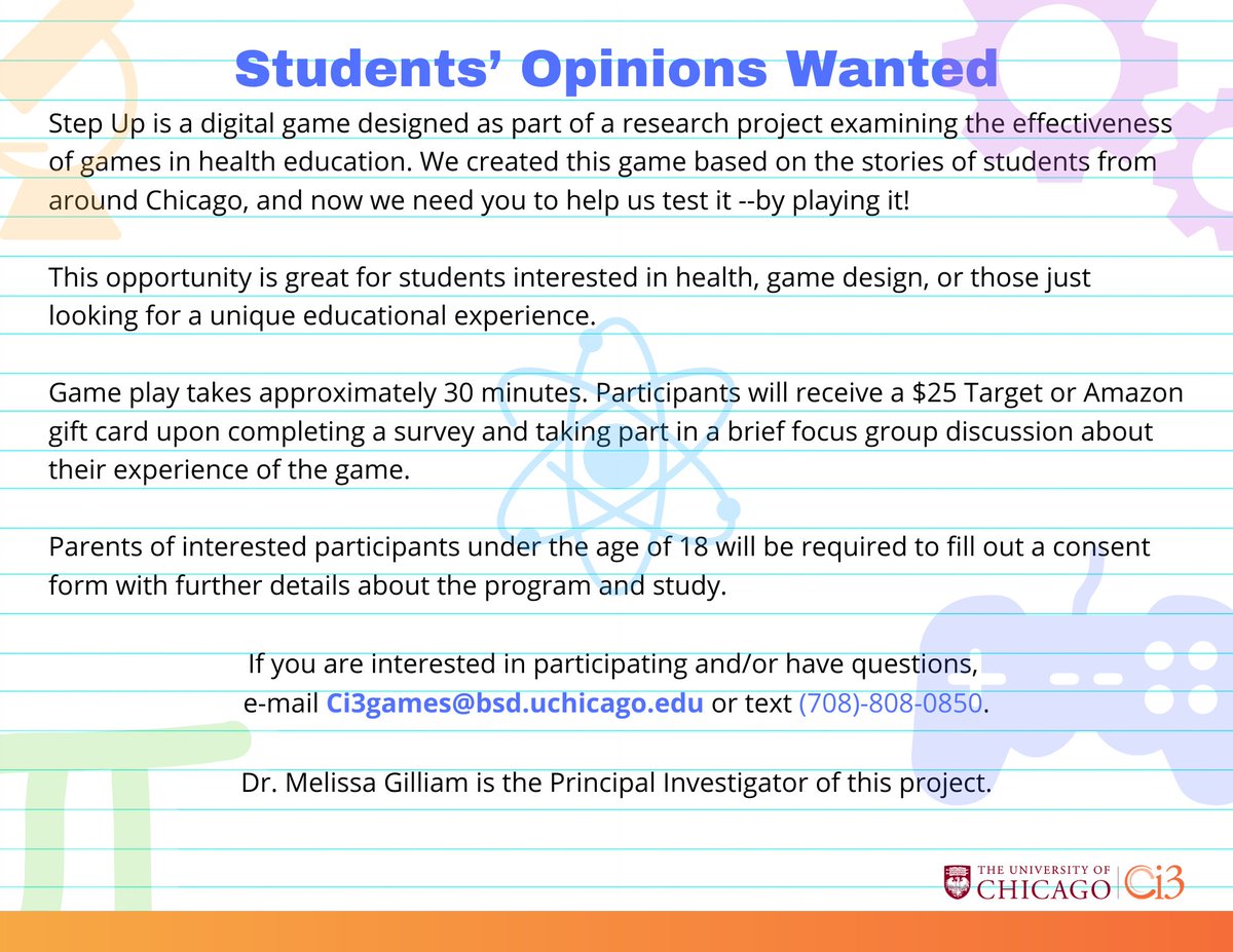 We're searching for students to test our game. See below for details: