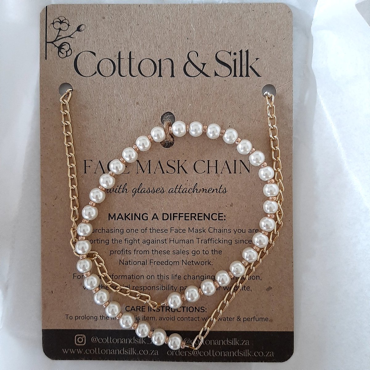 We are grateful for our newest Support Partner: local SA small business Cotton &amp; Silk. The sale of their exquisite mask chains will help support our work against Human Trafficking. Check out their range cottonandsilk.co.za
#freedomstartswithyou
#Cottonandsilk.za
#Cotton&amp;Silk