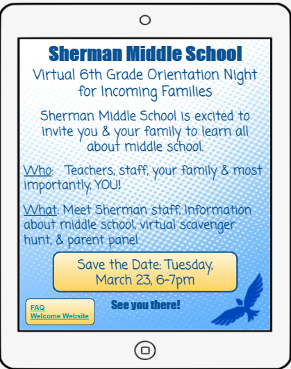 ShermanMS_LMC's tweet photo. Attention incoming 6th grade families! #ShermanFamily https://t.co/Fbeu3vbJO5