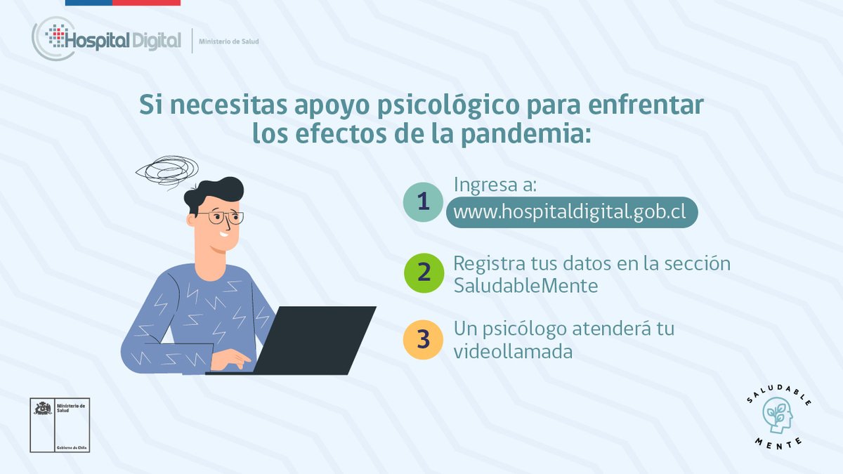 A partir de hoy, el programa #Saludablemente ofrece atención de salud mental mediante videollamada para toda la ciudadanía. El objetivo es apoyar y orientar psicológicamente a quienes lo necesiten, durante la pandemia del #COVID_19.
👉 https://t.co/oggud6ZgVd https://t.co/GtmxH4YcDS
