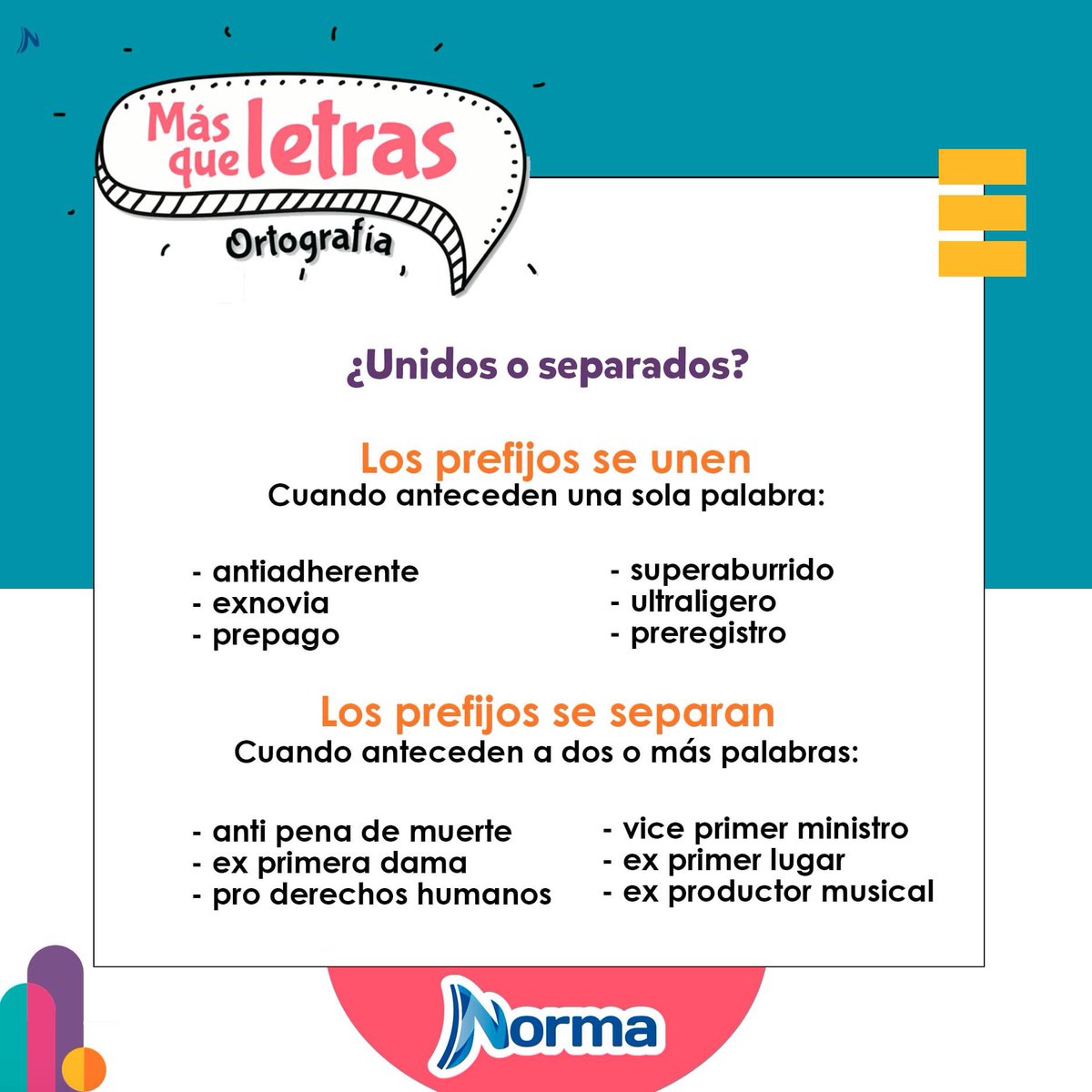 EdicionesNorma's tweet photo. #MásQueLetras ¿Van juntos o separados? #PorTiEsPosible #Ortografía https://t.co/Pqrb6SToDE