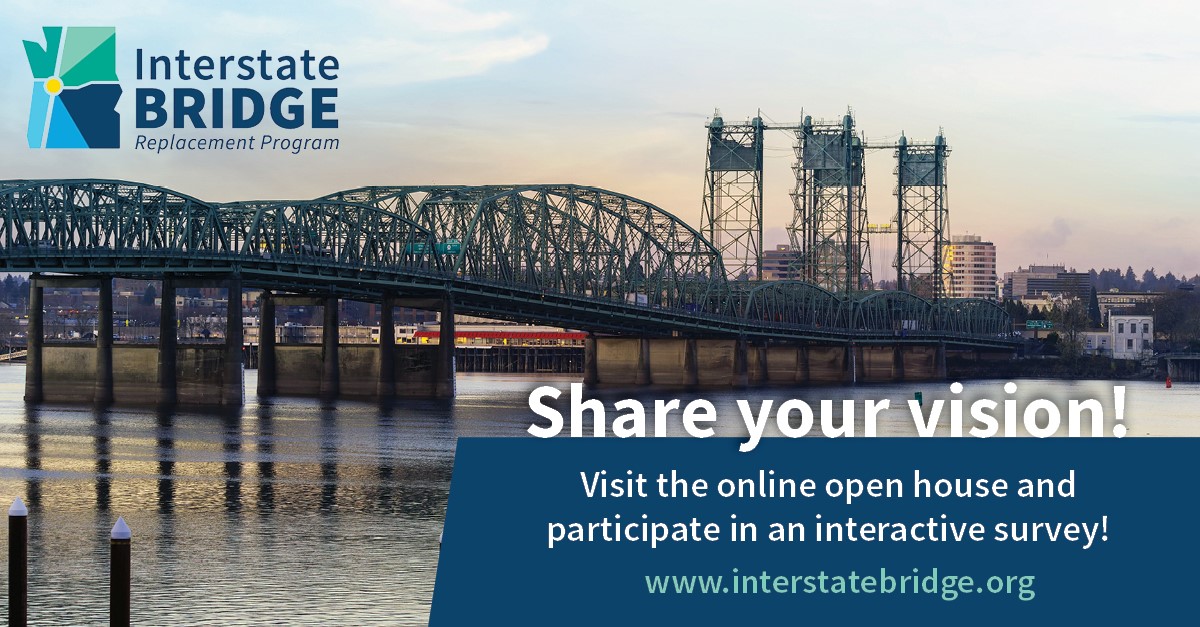 VancouverUS's tweet image. What do you envision for the future Interstate Bridge? Visit @IbrProgram's online open house and participate in an interactive survey to be heard! interstatebridge.org #VanWa #I5 #InterstateBridge
