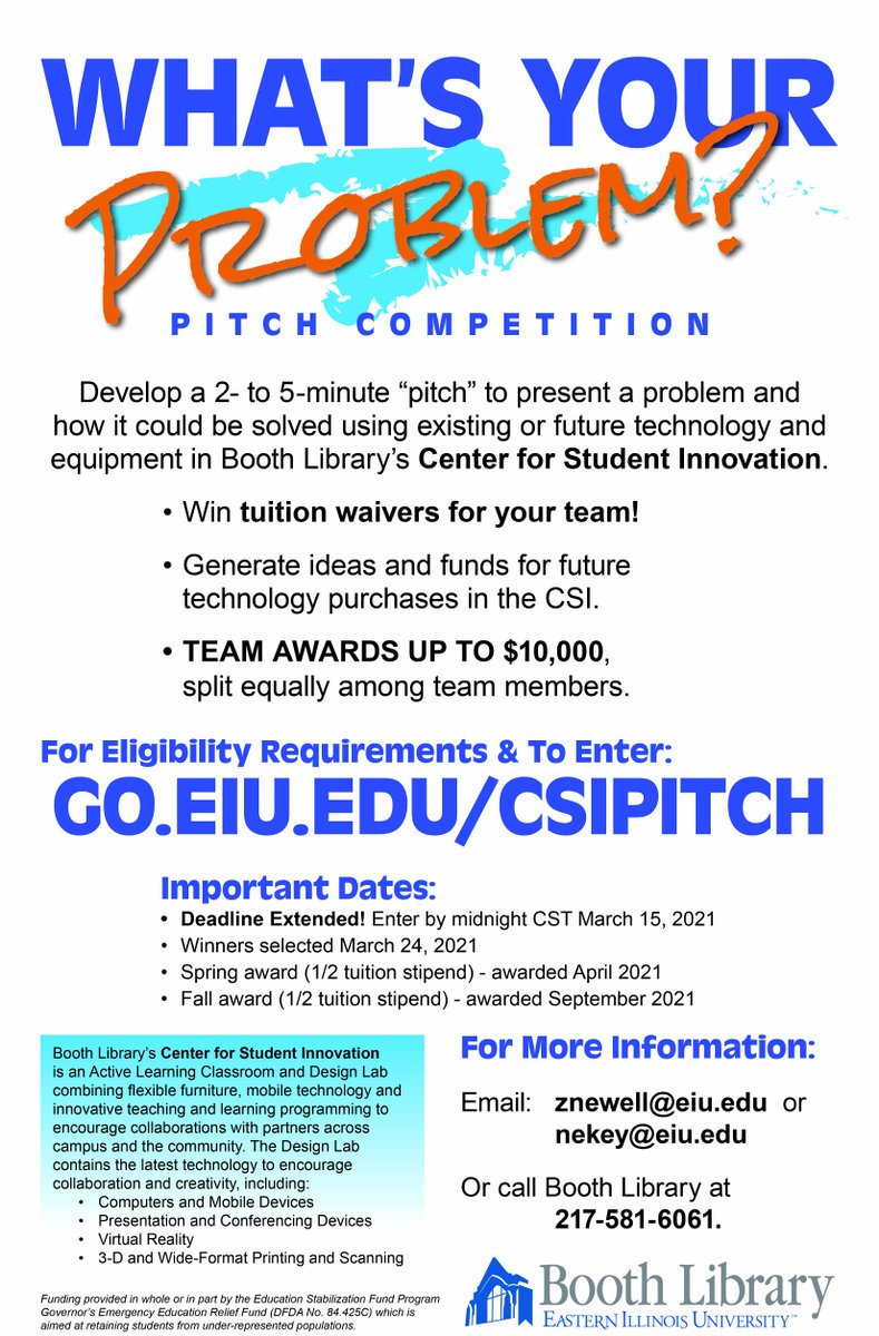 Booth Library, EIU (@boothlibrary) on Twitter photo Undergrads: Enter the Booth CSI pitch competition and win tuition money! eiu.edu/booth/csi/cont… <a href="/EIU_CSI/">EIU Center for Student Innovation</a> <a href="/eiu/">#EIU</a> <a href="/boothreference/">EIU Research help</a> @BoothBTC <a href="/EIUCHHS/">College of Health and Human Services, EIU</a> @LumpkinCollege <a href="/EIU_OIAE/">Office of Inclusion and Academic Engagement</a> @EIU_PKthru12GEd <a href="/EIUOISS/">EIU OISS</a> <a href="/EIU_LASO/">EIU LASO</a> Undergrads: Enter the Booth CSI pitch competition and win tuition money! eiu.edu/booth/csi/cont… <a href="/EIU_CSI/">EIU Center for Student Innovation</a> <a href="/eiu/">#EIU</a> <a href="/boothreference/">EIU Research help</a> @BoothBTC <a href="/EIUCHHS/">College of Health and Human Services, EIU</a> @LumpkinCollege <a href="/EIU_OIAE/">Office of Inclusion and Academic Engagement</a> @EIU_PKthru12GEd <a href="/EIUOISS/">EIU OISS</a> <a href="/EIU_LASO/">EIU LASO</a>