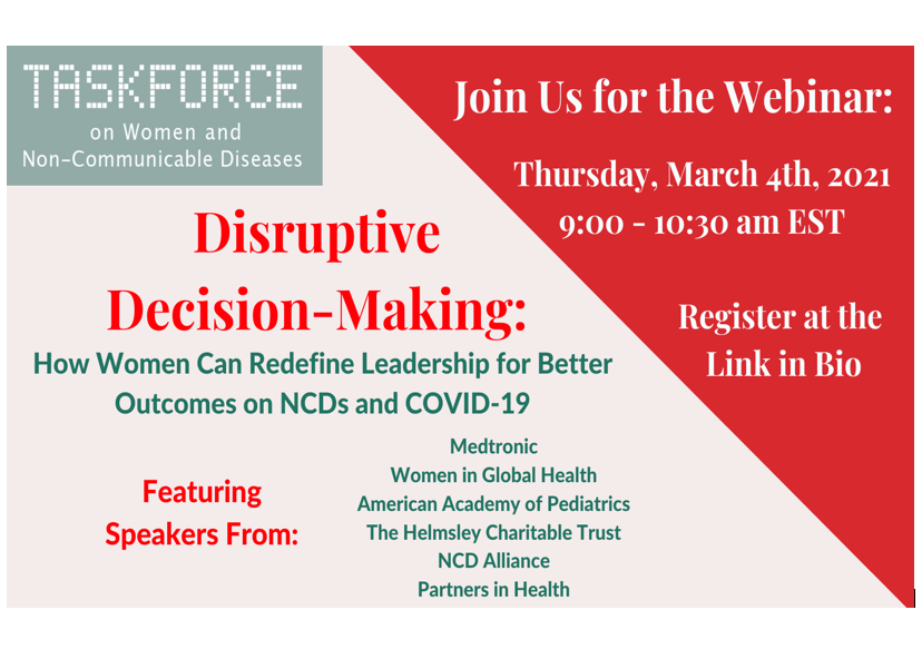 GeorgeInstUK's tweet photo. 📢Register for the @WomenAndNCDs webinar on #DisruptiveDecisionMaking: How Women Can Redefine Leadership for Better Outcomes on #NCDS and #COVID19 

March 4, 2-3.30pm GMT
Register at ➡ https://t.co/8znJbODtrv
 
@georgeinstitute @RobynNorton8 @EmmaFeeny @kentbuse @DrJaneHirst https://t.co/ff2b6EdqbM