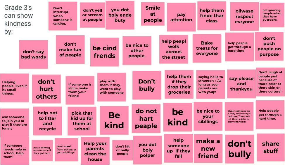 JennaRCallaghan's tweet photo. This morning Grade 3's stood up against bullying by brainstorming simple ways to show kindness and joining the Telus Be Brave 2021 online event. #telusbebrave #rvsonline #PinkShirtDay2021 #rvsed https://t.co/LmqzbfmQVR