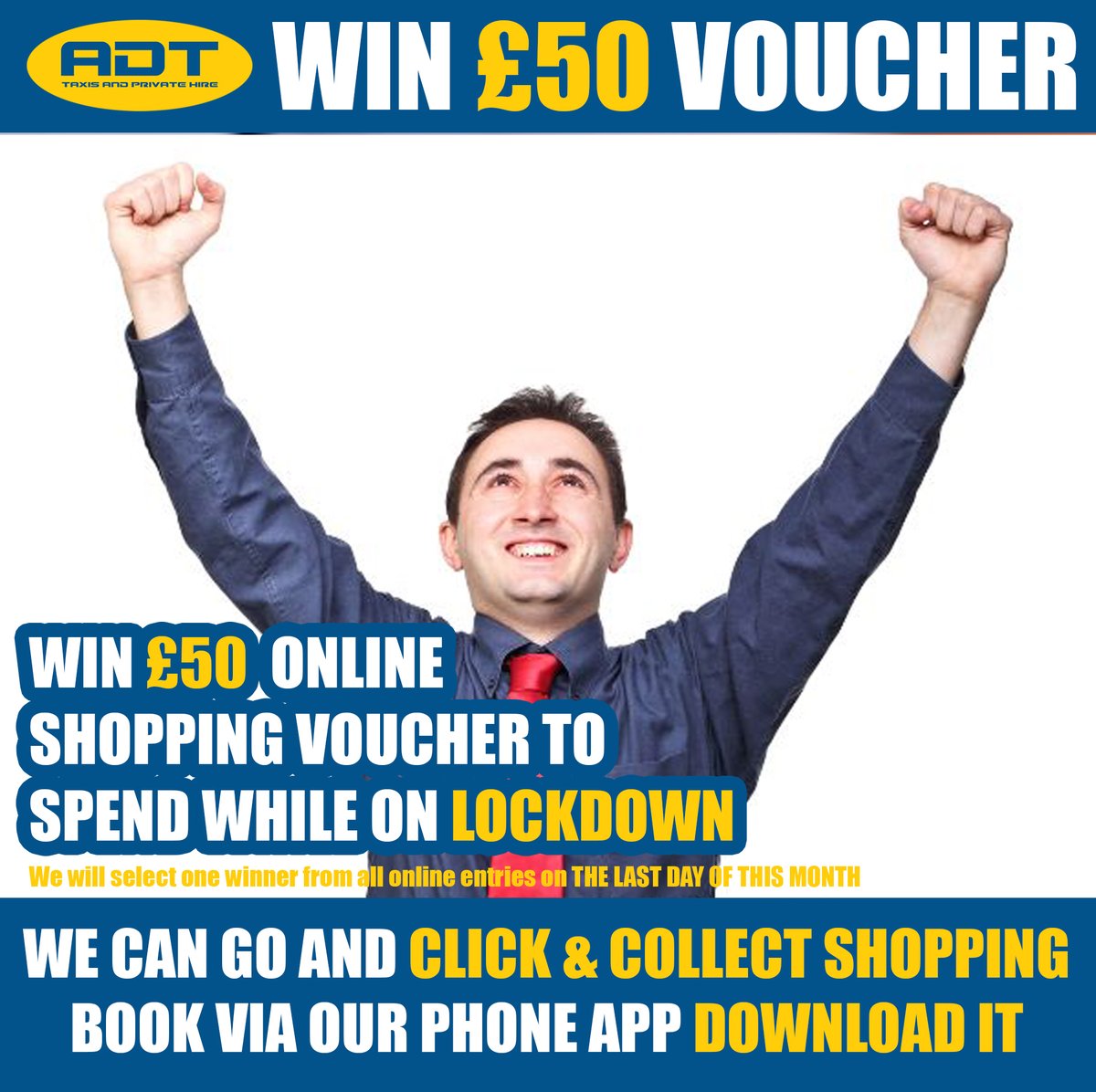 TakeMeLeics's tweet photo. Win a £50 Online Shopping voucher of YOUR choice
To enter     
1]LIKE or ♥ 
2]SHARE or Retweet
3]COMMENT or TWEET us which ONLINE Retailer you would like the voucher for
4]FOLLOW ADT TAXIS Social Media !
Winner announced on LAST DAY OF THE MONTH
#raffle #prize #draw https://t.co/aq2sMjG4pT