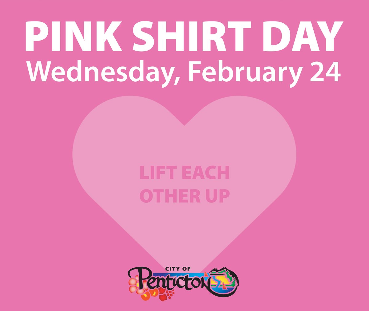 cityofpenticton's tweet image. It's Pink Shirt Day in Penticton! Let's all take a moment to spread more respect, inclusion, fairness, equity and compassion today as a shared solution to bullying, harassment and intimidation.