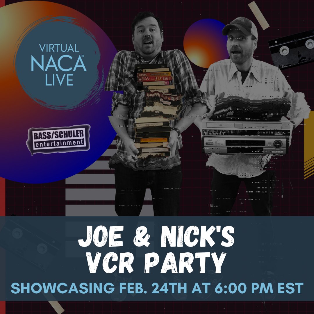 BassSchuler's tweet photo. Hey #VirtualNACALive! Check out @vcrparty who will be showcasing TODAY at 6:00 PM EST! Be sure to stop by our virtual (Zoom) booth if you have any questions about our artists! #NACA #VCRParty #ShowcasingArtist #BassSchulerEntertainment #BSEAgency https://t.co/WsquagI5NO