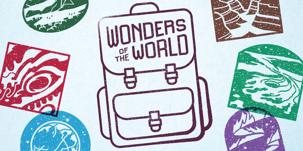GoGeocaching's tweet photo. Drumroll please🥁🥁🥁… the 2 new levels of Wonders of the World begin today!

3 new souvenirs and 14 new wonders wait to be discovered. Which one of the Natural and Solar System Wonders will you find first? https://t.co/4g8s4zouWG 
#wondersgc https://t.co/jls0L9AnLL