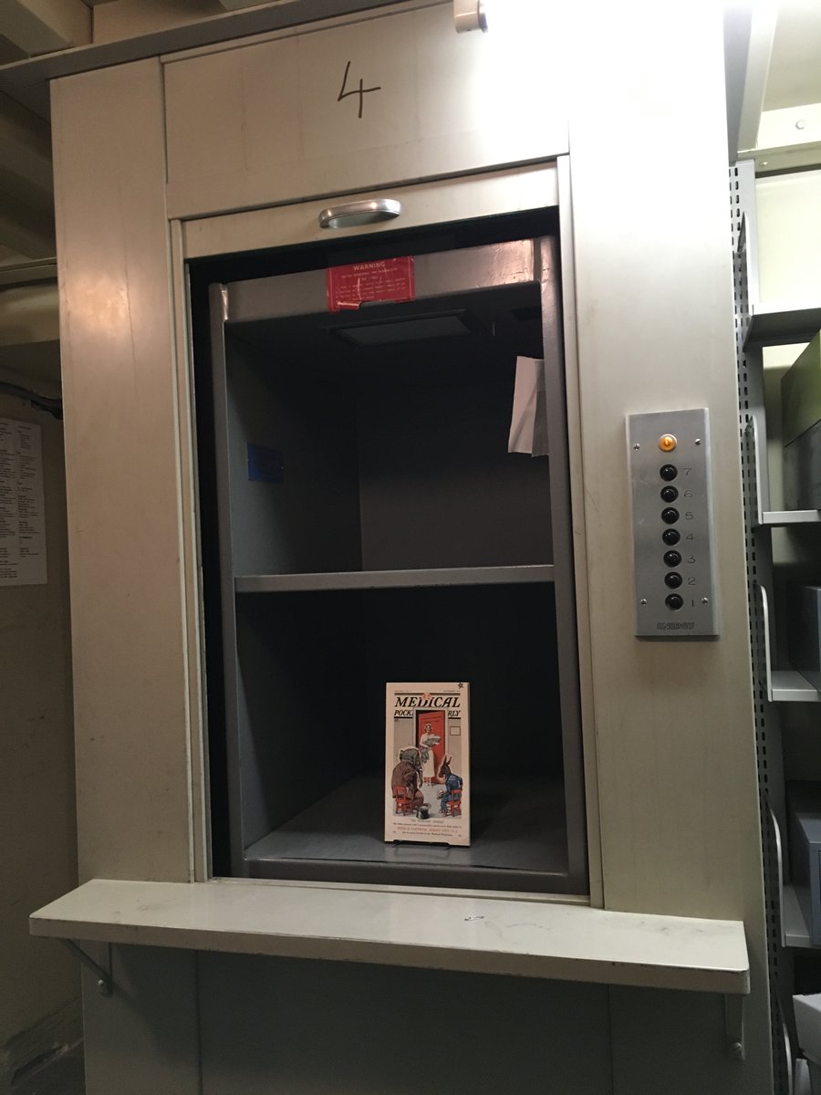 CPPHistMedLib's tweet photo. We've spent most of our #stackstour in the #OldStacks, so here's a glimpse of the #NewStacks. The @CollegeofPhys built an addition in the #1950's to accommodate the expanding collection. This lift helps #librarians move #library materials efficiently between all 7 floors. https://t.co/RH1xnQXROB