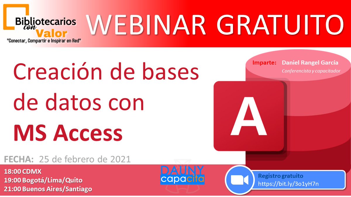 redbcv's tweet photo. Desde la @redbcv los invitamos a la 3° parte del curso gratuito: "Creación de bases de datos con MS Access"
18:00 CDMX | 19:00 Bogotá/Lima/Quito | 21:00 Bs. As. /Santiago
Registro: https://t.co/jmxEupeI4B

Partes 1 y 2
1: https://t.co/ayHsg92OJ6
2: https://t.co/XxeoUsHmWm https://t.co/NuXfr8AiA8