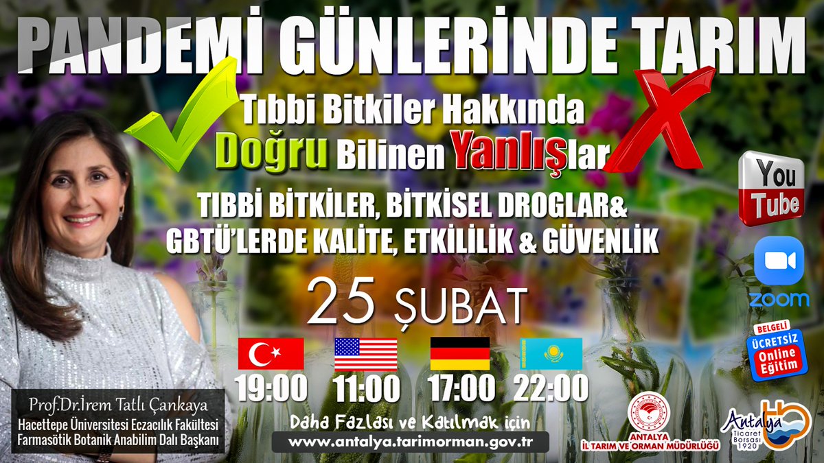 #TıbbiBitkiler Hakkında Doğru Bilinen Yanlışlar-2

<a href="/antalyaborsa/">Antalya Ticaret Borsası</a>'yla

<a href="/Hacettepe1967/">Hacettepe Üniversitesi</a>'den Prof.Dr. İrem Tatlı Çankaya ile;

#TıbbiBitkiler
#BitkiselDroglar
#GBTÜ'lerde Kalite, Etkililik ve
Güvenlik

<a href="/gokhankaraca_/">Gökhan Karaca</a> <a href="/alicandir/">ALİ ÇANDIR</a> <a href="/ersinyazici1/">Ersin YAZICI</a> <a href="/bekirpakdemirli/">Dr. Bekir Pakdemirli</a>

🗓 25.02.2021
🕙 19:00
