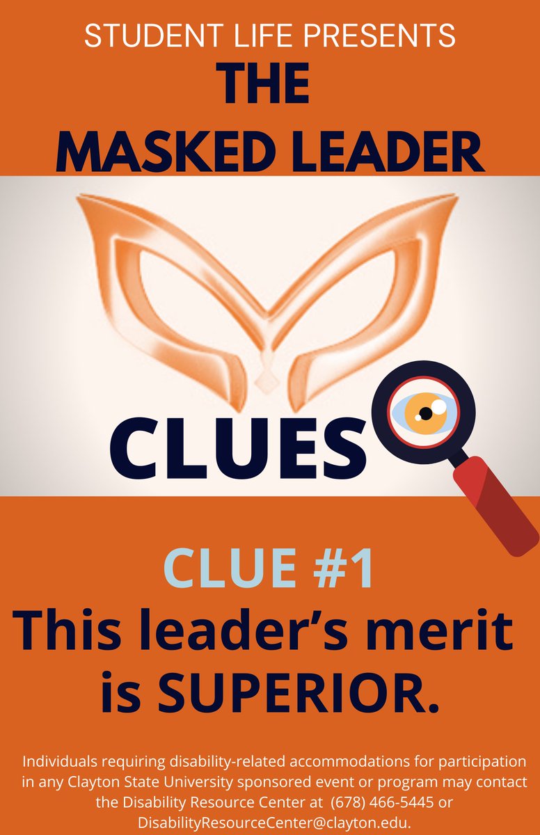CSUCampusLife's tweet photo. Can you guess who the Masked Leader is for the 4th round? Check out their 1st clue!
Also, check out last round's Masked Leader: https://t.co/Qw54G1MOXM
#MaskedLeader #PhiBetaSigma #BetaBetaBeta #Service #Brotherhood
@csu_theSAC @CSUDRW @CSUHousing @CSU_SA @ClaytonState https://t.co/KFj8Zm4TVH