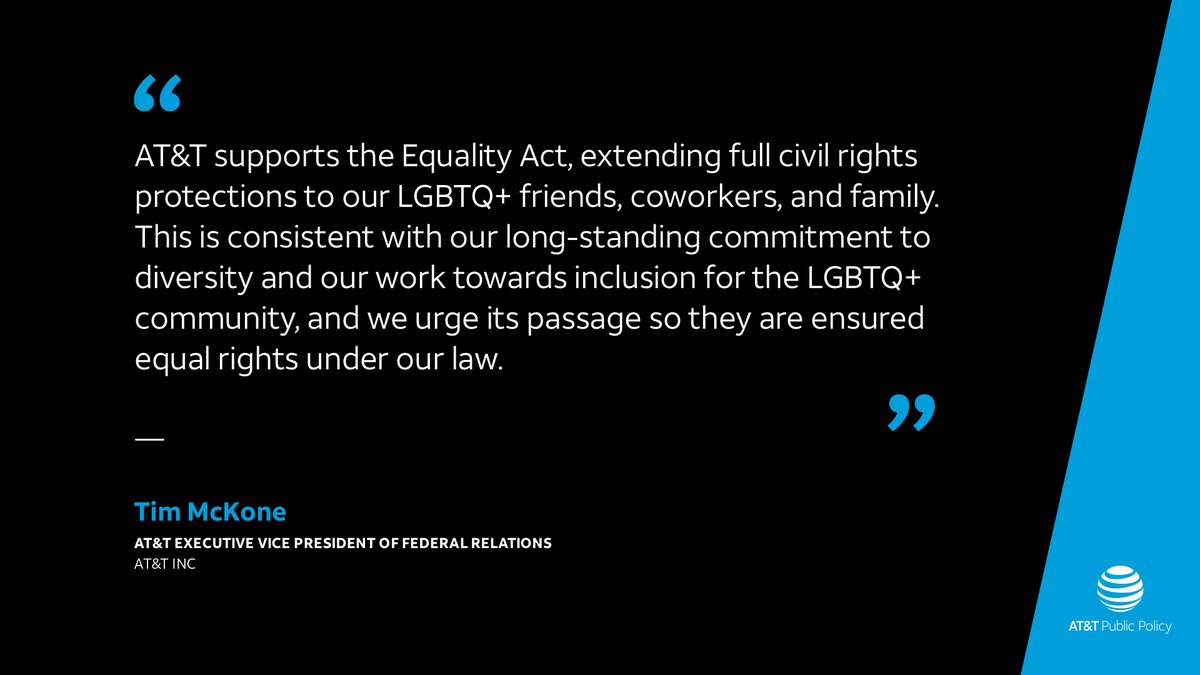 ATTPublicPolicy's tweet image. AT&amp;amp;T Statement on the Equality Act go.att.com/EqualityAct