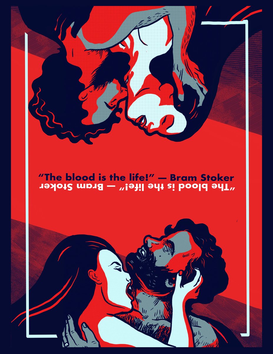 egbeier's tweet photo. New art print available! Limited color with quote "The blood is the life!" by Bram Stoker. Portraits are different on top and bottom -- you can hang it whichever way you prefer based on your preference or current mood. Multiple sizes available. https://t.co/HVHIybEyZR https://t.co/ULAB9fYzzZ