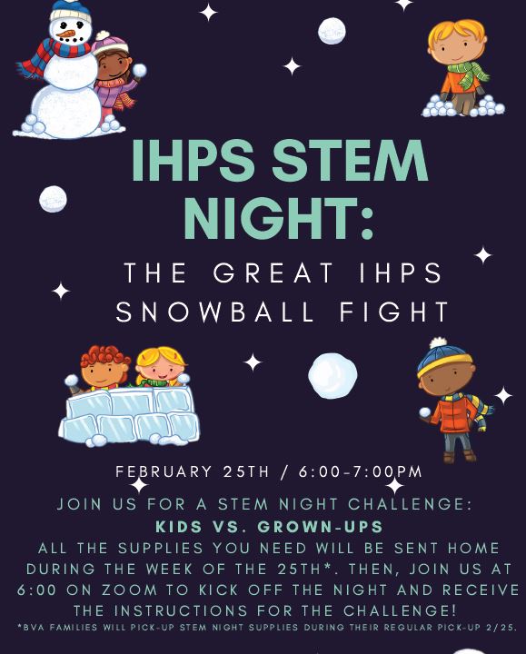 IndianHillSuper's tweet photo. Tomorrow night is @IHPrimary Virtual STEM night. Students vs Parents. My bet is on the students. It's a Snowball Fight!! @IHSchools #IHPromise https://t.co/eTe54osA5V
