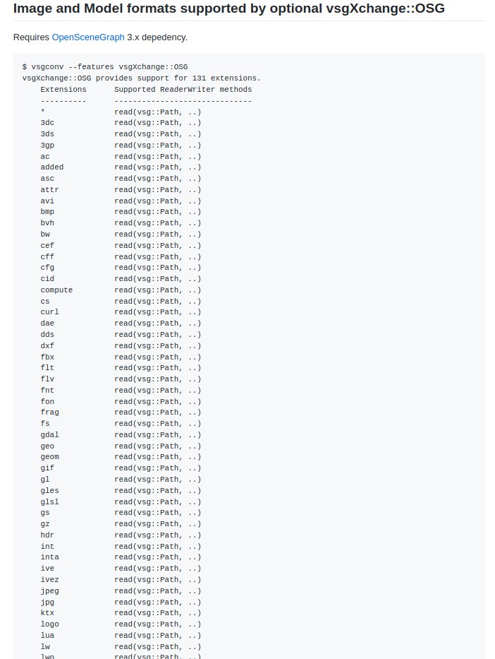 RobertOsfield's tweet image. Finally when #OpenSceneGraph is available the vsgXchange::OSG class provides loading of all the image and model formats that the OSG provides, converting automatically to #VulkanSceneGraph equivalents, that&apos;s another 131 file extensions supported.