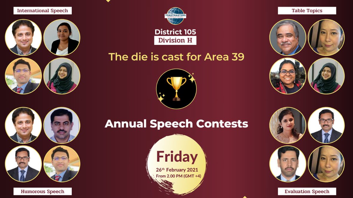 AdToastmasters's tweet photo. Area 39 Contest on 26th Feb @ 2.00 PM...all are welcome...#contest #areacontest
ZOOM Meeting ID: 826 2356 6332
Passcode: AREA39
@Toastmasters @AdToastmasters @loypinto
@District105Toas @devumakanth https://t.co/3WNIeQWueL