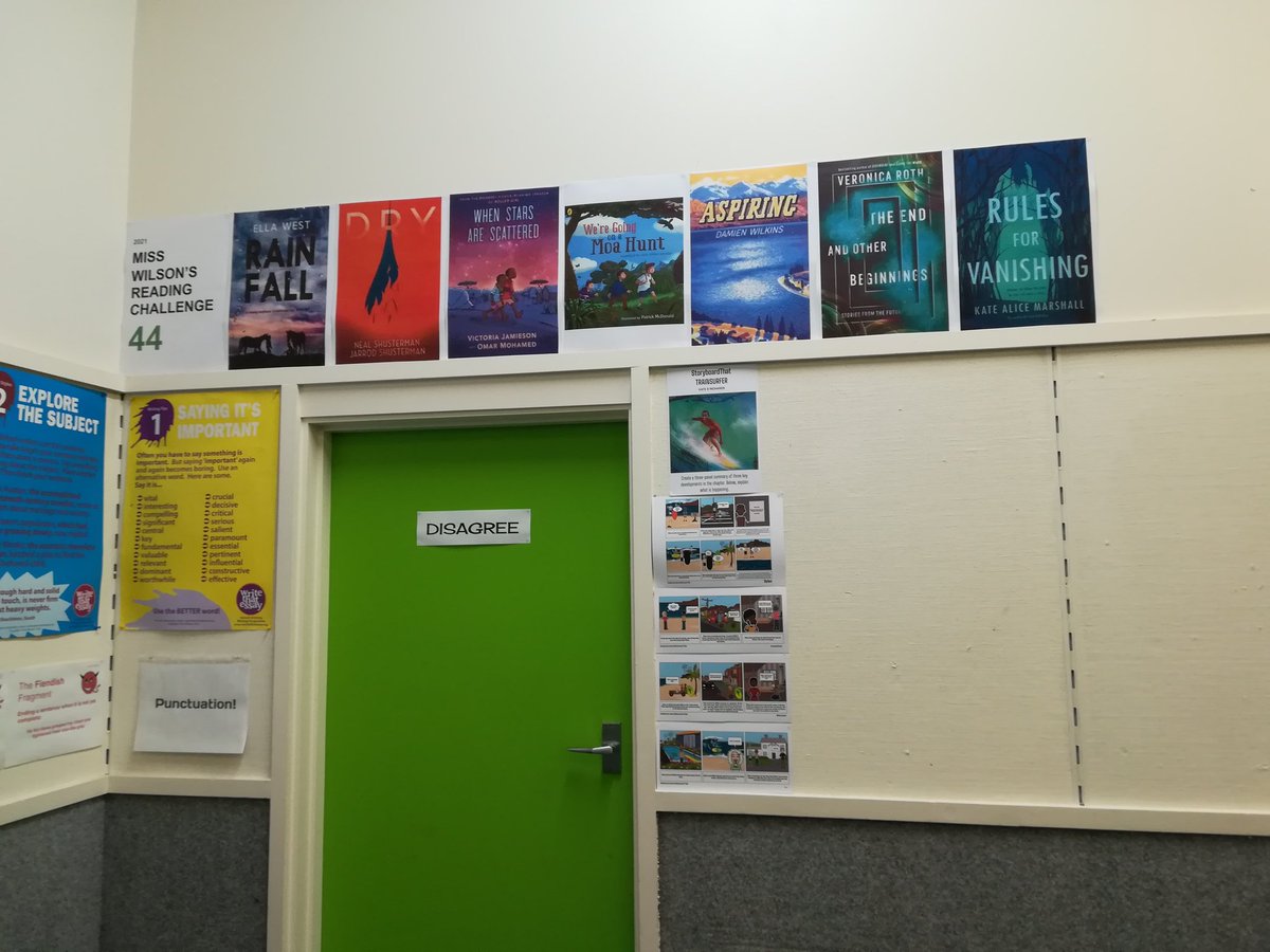Trying something different to encourage reading. Back wall of my classroom reveals progress in my reading challenge. The Year 9 goal for the year is 8 books, Year 10 is 10...very few complete it. Mine is 44. Zero comments from students to date. #NZBFC630