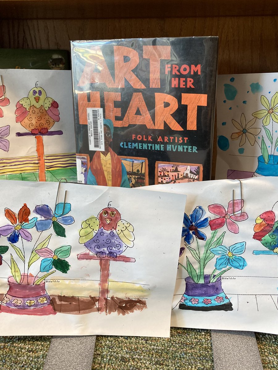 We’ve enjoyed many stories during Black History Month (Trombone Shorty, As Fast As Words Could Fly, and Art from Her Heart) We painted using broken ,and used paint sets like Clementine Hunter.