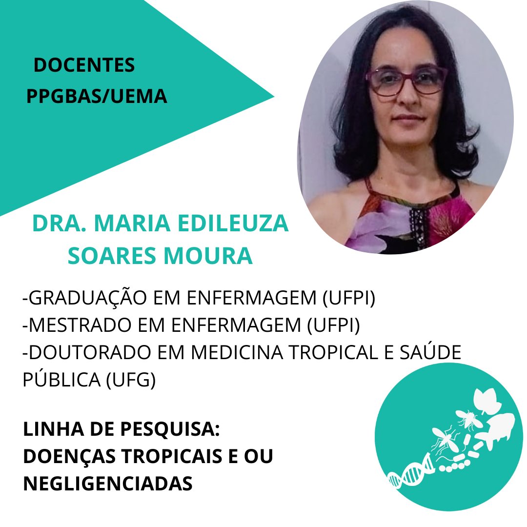 ppgbas's tweet photo. Maria Edileuza é professora Adjunta II da @UemaOficial e compõe o nosso quadro de profs credenciados @ppgbas. Tem experiência na área de Epidemiologia Molecular do HIV-1 e em Enfermagem, com ênfase em Enfermagem na Saúde do Adulto e da Saúde Mental #VemproPPGBAS https://t.co/bugpF3FhyD