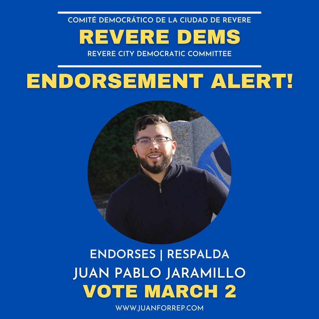 I am honored to have received, unanimously, the confidence and vote of the @RevereDemsMA . Their leadership and commitment to Democratic values is changing the game for the working class people of Revere. Thank you! #mapoli