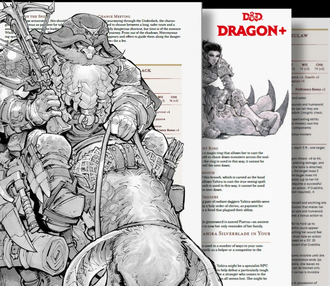 THRILLED to announce I'm teaming up with @adamofadventure to bring you 3 new NPC characters in each issue of @wizards_DnD's Dragon+Magazine. Free to download for your own game!
Stats, items, lore, prompts &amp; more!
Check out this month's batch here:  https://t.co/avp1JpzGnp #dnd 