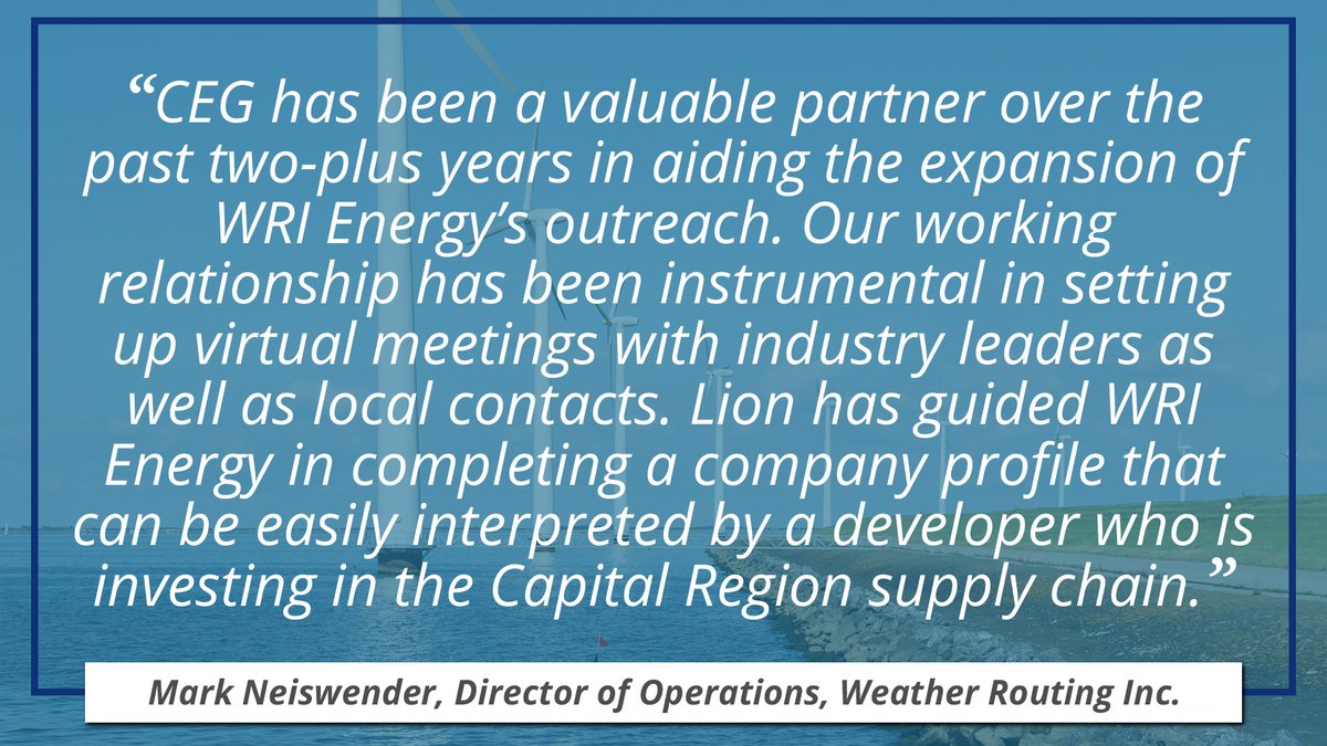CEG_NY's tweet photo. .@WeatherRouting’s Mark Neiswender calls CEG a “valuable partner” in expanding his Glens Falls firm’s connections with the #OffshoreWind industry. See what WRI Energy is doing in #OSW #weatherforecasting &amp; #weatherrouting &amp; how CEG helped: https://t.co/sMc58R5toe https://t.co/xZYpsVsP8c
