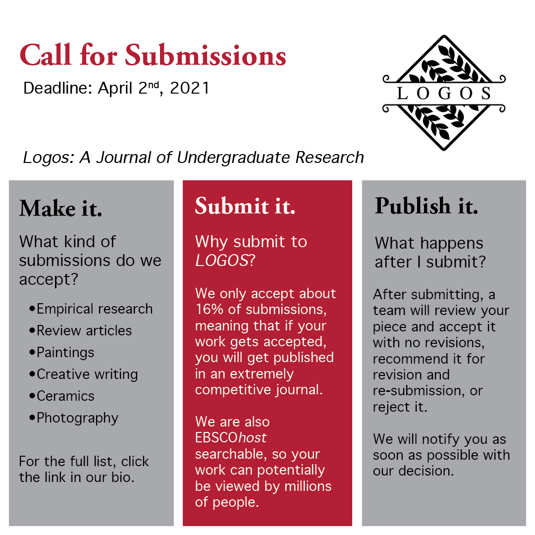 LOGOS_Research's tweet image. CALLING FOR SUBMISSIONS

Submit your work to LOGOS! You&apos;ve done the hard work, now it&apos;s time for it to pay off. Visit missouristate.edu/logos/ for more information.