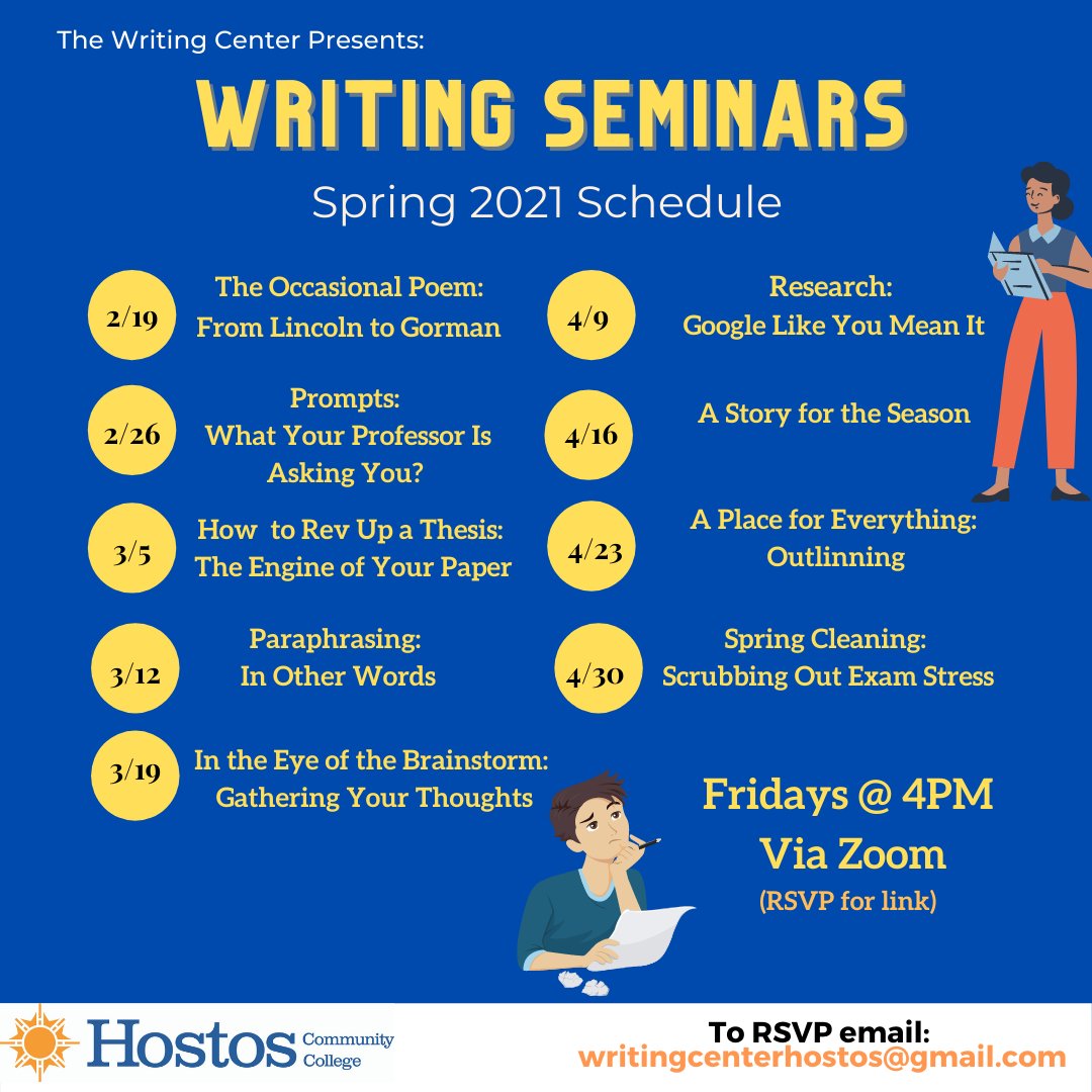 HostosWriting's tweet photo. Writers, our Reading Meet-Ups and Writing Seminars are back by popular demand with all new content.
Join us via Zoom on Tuesdays and Fridays at 4 P.M.
#ReadingMeetUps #Antigone #ToniMorrison #SongOfSolomon #ReadingTutors #WritingSeminars #Prompts #WritingTutors #Paraphrasing https://t.co/k5m1r8Ay4y