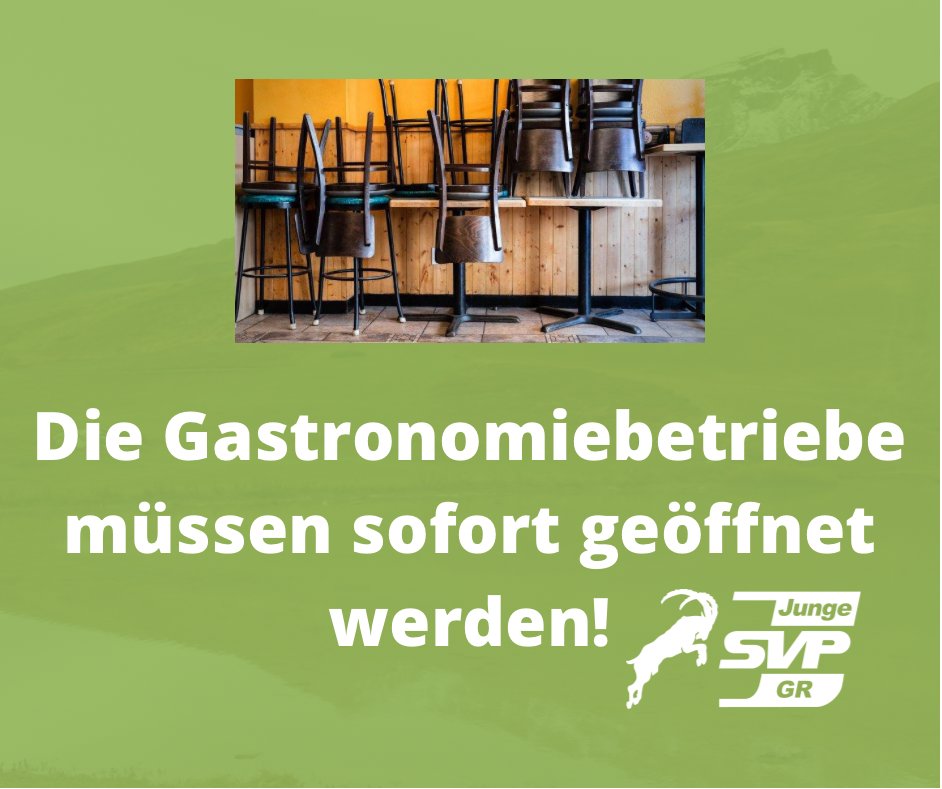JSVP_GR's tweet photo. Die Ausstiegstrategie des Bundesrates sieht keine sofortige Öffnung der Gastronomiebetriebe vor. Wir fordern daher umgehend diese Strategie anzupassen und die Restaurants mit Schutzkonzepten zu öffnen!
#corona #Gastronomie #gastronomieöffnung #schweiz #jsvpgr https://t.co/vI59IX0Pk2
