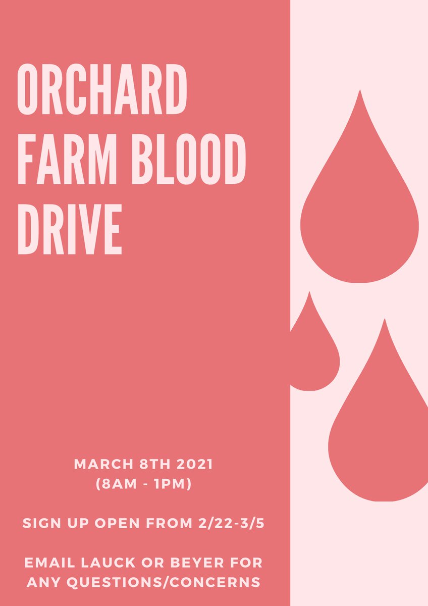 OFHS_StuCo's tweet image. 🩸🩸SAVE THE DATE! Orchard Farm will be hosting our annual blood drive on March 8th from 8am-1pm. Cant wait to see you there! #OFHS 🩸🩸

@OFR5_Activities