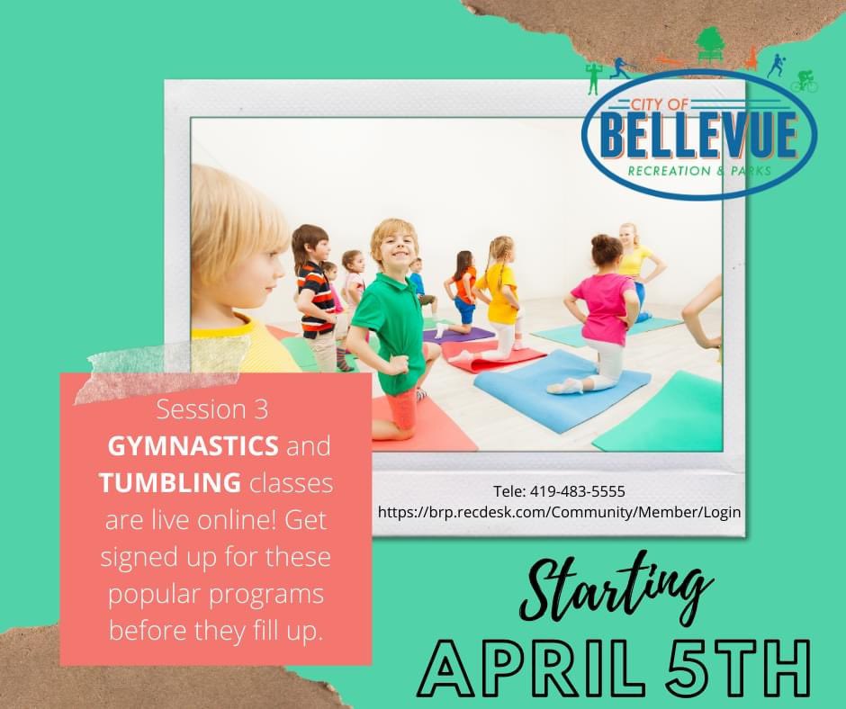 BellevueRecDept's tweet photo. Our Session 3 Gymnastics and Tumbling programs are starting April 5. While that may be a few weeks away, these programs are popular and already starting to fill up! Visit us or log in online to register today! 

https://t.co/xD61ZF6yeC https://t.co/IvunM0mVhJ