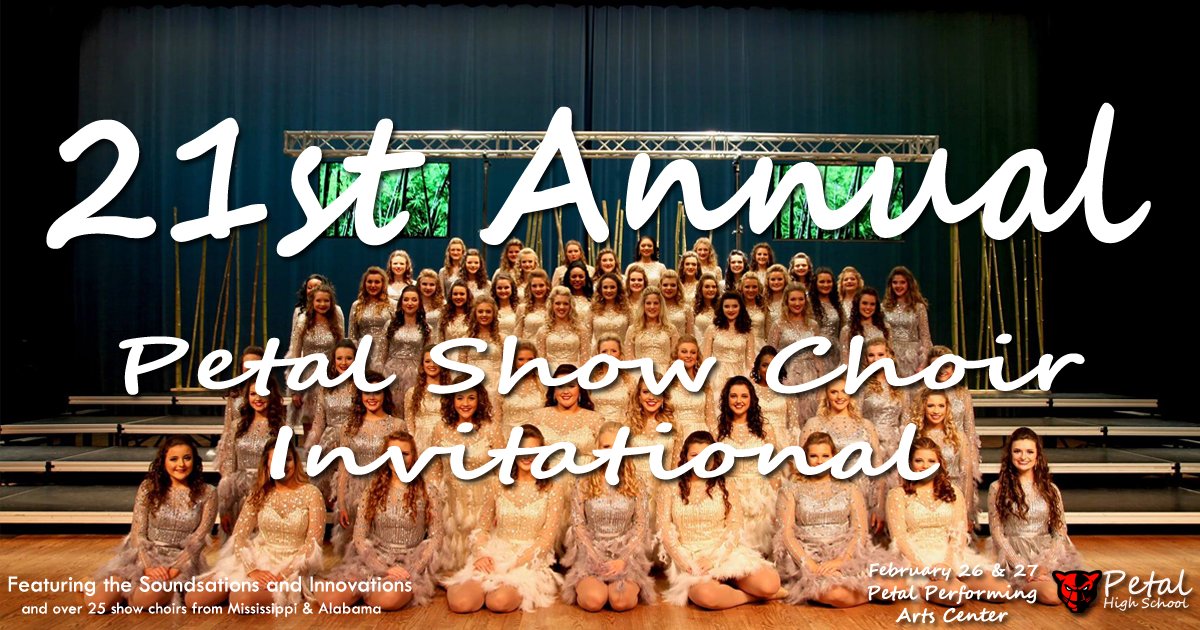 PetalHighSchool's tweet photo. 21st Annual Petal Show Choir Invitational!
🎵Day 1 Streaming Pass-$9.99
🎵Day 2 Streaming Pass-$12.99
🎵Complete event streaming pass-$16.99
🔗https://t.co/HE6DAfyYT6
#Soundsations
#Innovations https://t.co/ICWadtHMYN