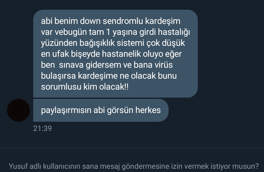 muhendisyenn's tweet photo. Bir kardeşimiz daha mesaj attı.
Ne olur duyun bu sesi?
#TurkishStudentsLivesMatter https://t.co/b2zAXU6kkX