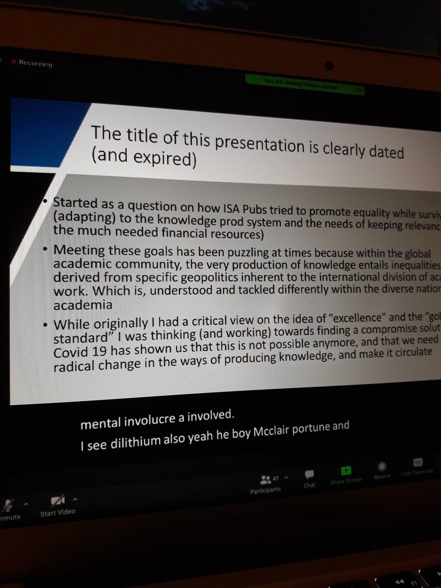 sumingkhoo's tweet photo. A really great @isa_sociology #isaforum2021 panel on production and circulation of knowledges with Sari Hanafi @EloisaMartin7 Sujata Patel @brenobringel - connecting to @IrishResearch #BCAUSE project on #HE #quality and #equity with @OwenMHarney @14prinsp @michaelhogannui https://t.co/bsgBWNVMGd