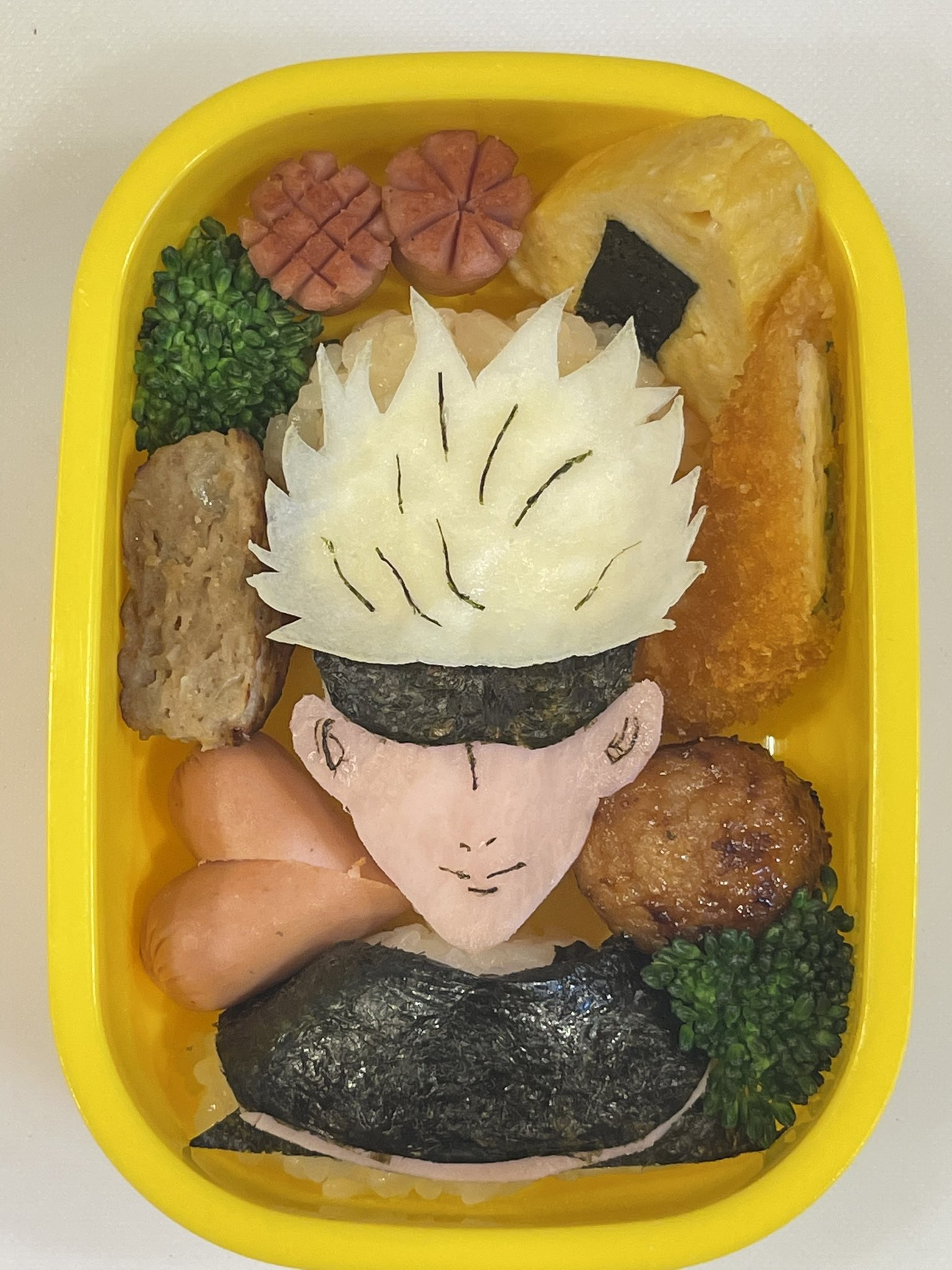 田中 英一 キャラ弁パパ 今日のキャラ弁は 人気アニメの呪術廻船を作ってみました 細くカットした海苔で顔の表情作るのが難しい キャラ弁 呪術廻船 虎杖悠仁 五条悟 T Co Guf7yjqia3 Twitter