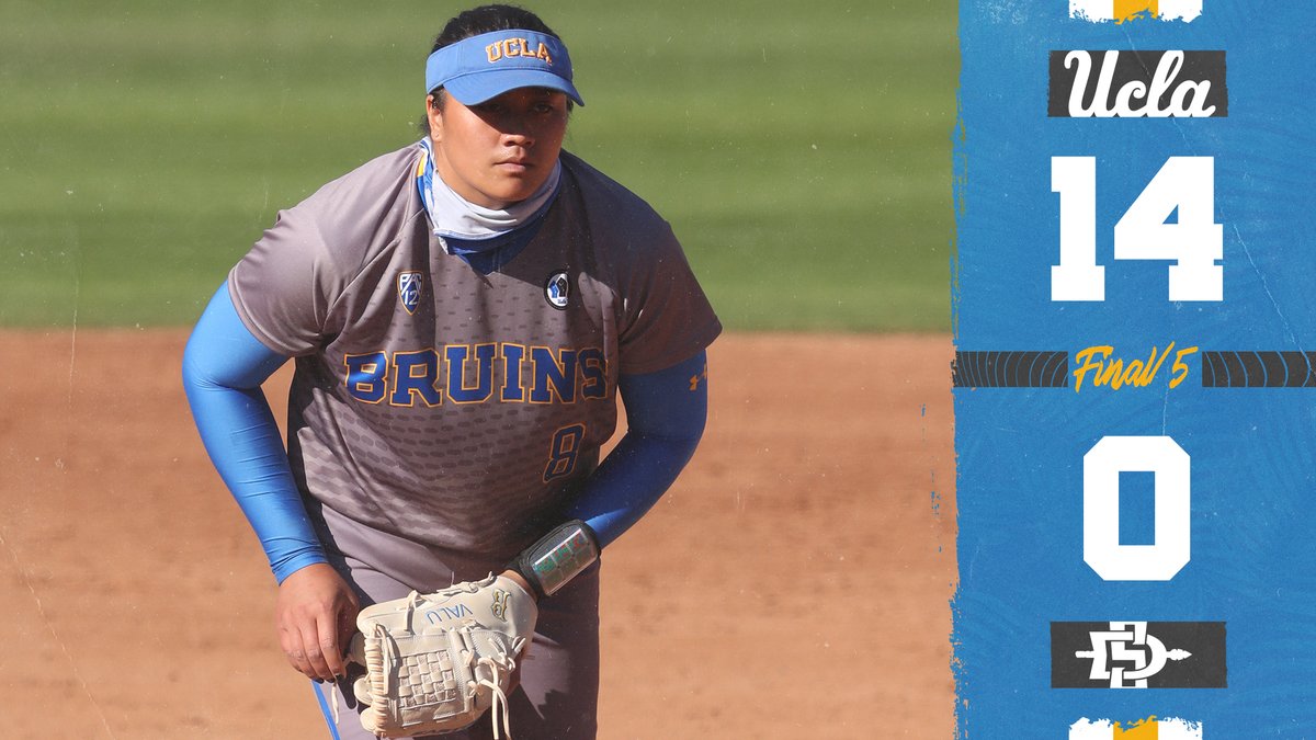 VALU!!!!!!!!

PERFECT GAME FOR MEGAN FARAIMO!!!!!!!!

No. 1 UCLA 14, San Diego State 0 (5 innings)!

#GoBruins