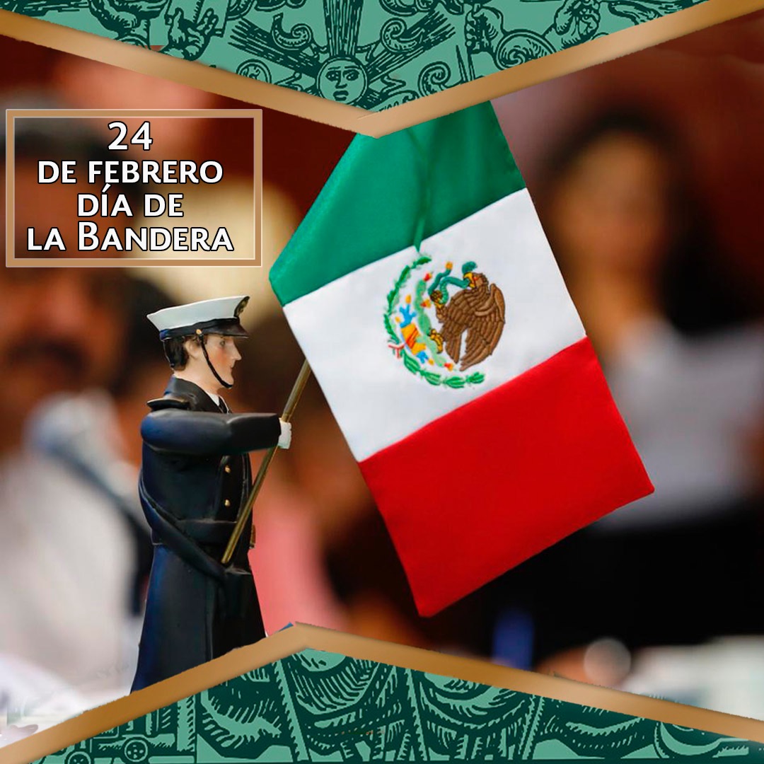 MarinaComision's tweet photo. El día de la Bandera  se estableció el 24 de febrero de 1934. 
En 1823, el Congreso Constituyente instauró oficialmente la Bandera Nacional conservando los colores verde, blanco y rojo, y quitando al águila la corona imperial y  agregaron las ramas de laurel y encino. https://t.co/45EvAnUZnR