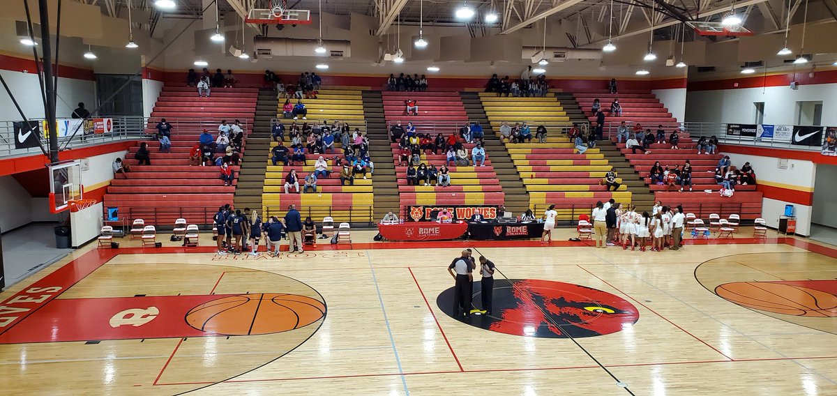 Michael_Baron96's tweet photo. A pleasant good evening to you on what was a beautiful day across the Seven Hills. Tonight, I'm indoors for some opening-round playoff basketball as the Rome Lady Wolves battle the Dacula Lady Falcons at Rome High School. As always...#MaskUpRome #MaskUpGA https://t.co/cwpXFzDZOj