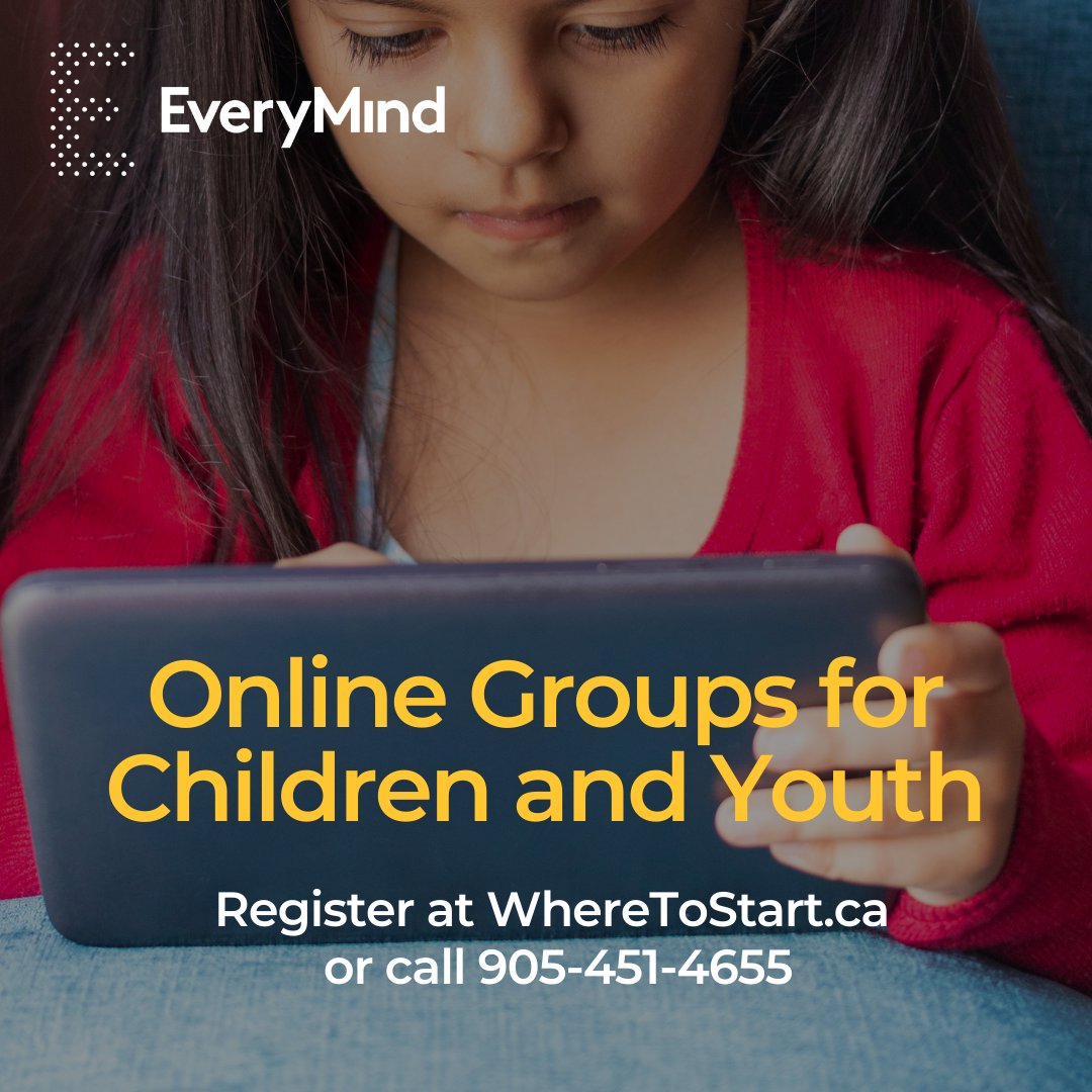 Registration is open for EveryMind's Winter 2021 #mentalhealth groups for children and youth. Due to COVID-19, these groups will be offered online. Space is limited - visit wheretostart.ca/groups-for-chi… to register online, or call 905-451-4655 to register by phone.