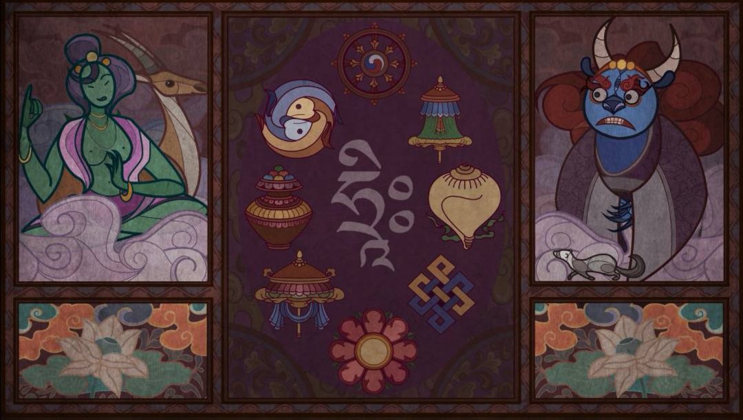 GamingTrilobite's tweet photo. #Illustration for the graduation #schoolproject at #BournemouthUniversity. For an animated intro for a #videogame.

#mural #conceptart #lotus #tibet #tibetan #tibetart #gameart #buddhist #buddhistart #parasol #vase #fish #endlessknot #conch #victorybanner #dharmawheel #conchshell https://t.co/B2BSsuhiMY
