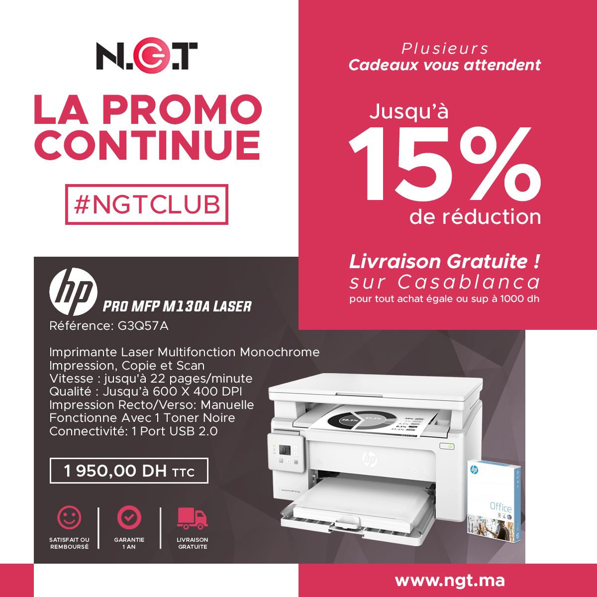NGTMaroc's tweet image. Imprimante Laser Multifonction HP Pro MFP M130a est disponible chez ngt pour un prix incomparable de 1950 Dhs
Pour commander :
0667999098
buff.ly/3uuatqT
92 Rue Ismailia (ex Saint Andre Cubzac), Garage Allal. Casablanca
#HPPro #printerhp #ImprimanteHp #HPProMFPM130a