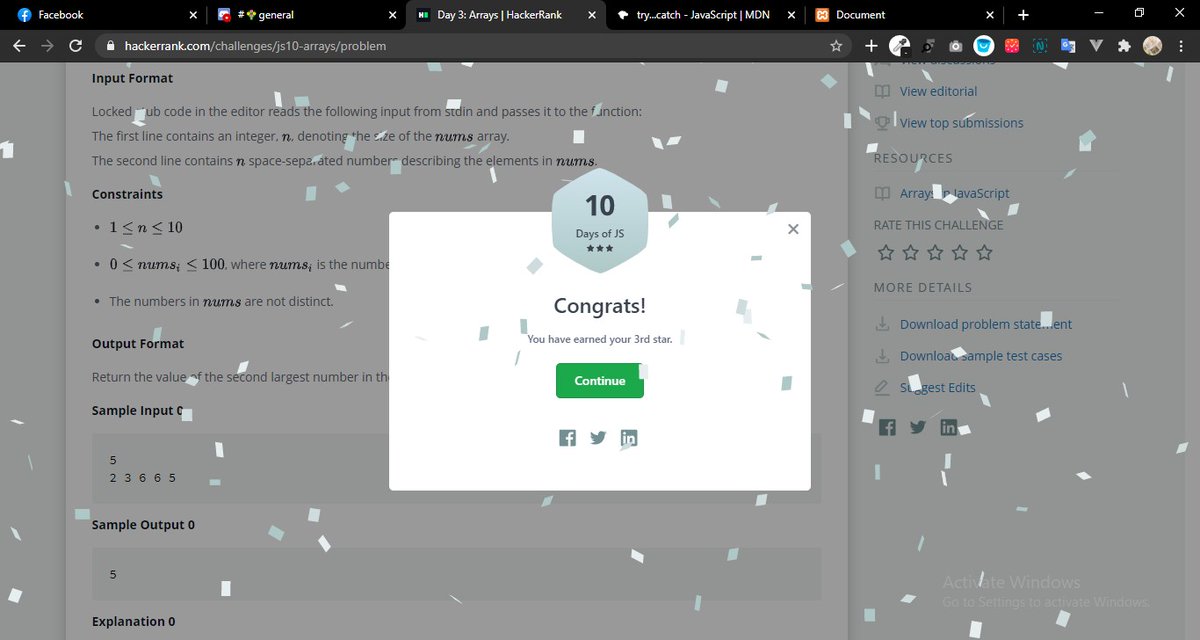 KhaoulaMerhab's tweet image. I had really bad week ... Day#34 of #100DaysOfCode , keep challenging on hackerrank.com and got the third star of #10DaysOfJavascript
@WomenWhoCode #GirlsWhoCode #femtech #javascript
#100daysofcodechallenge