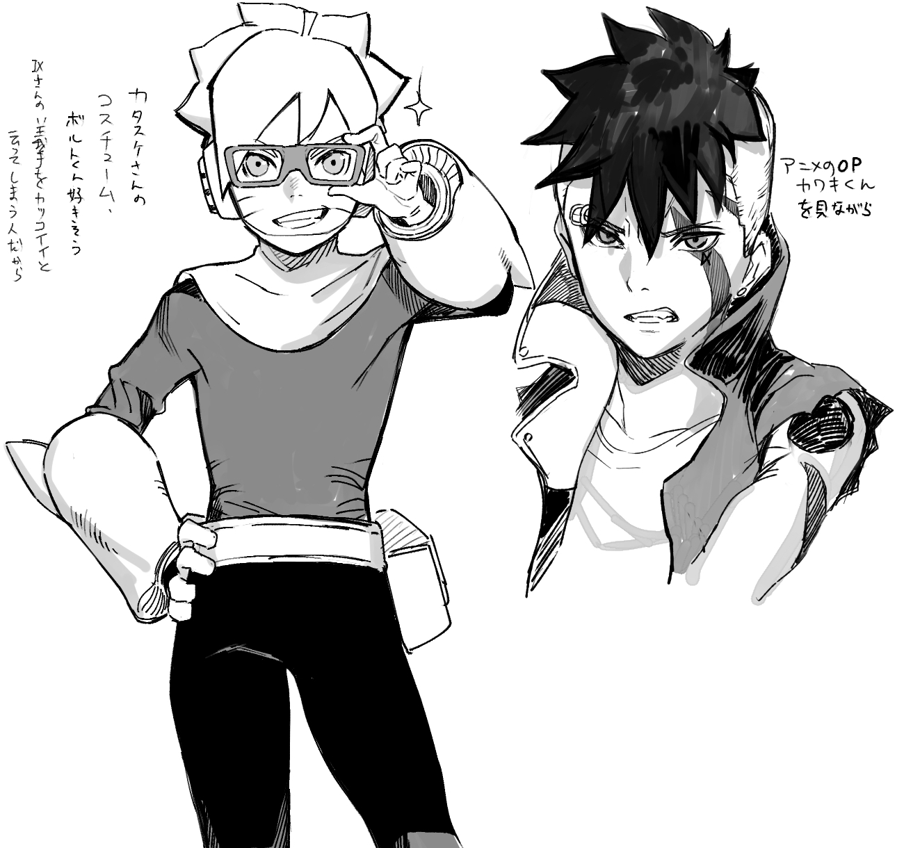 いんこ アニメ見ながららくがきです くんにカタスケさんの服を着せてみた W