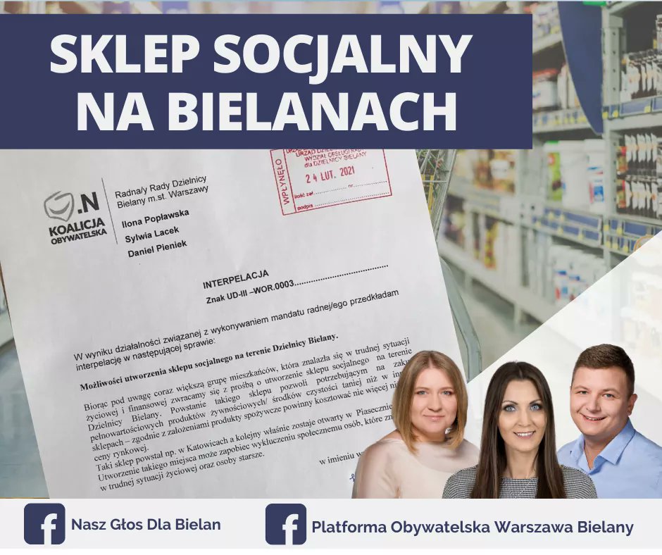 POBielany's tweet photo. Chleb za 1 złotówkę, a masło za 2 złote? Tak wkrótce mogą wyglądać zakupy części mieszkańców Bielan! 🛒🛒 Nasi radni @IlonaPoplawska @LacekSylwia i @DanielPieniek proponują utworzenie sklepu socjalnego! 🛍🛍 

#Bielany2021 #DzielnicaBielany #NaszGłosDlaBielan https://t.co/fUgpnD5QUt