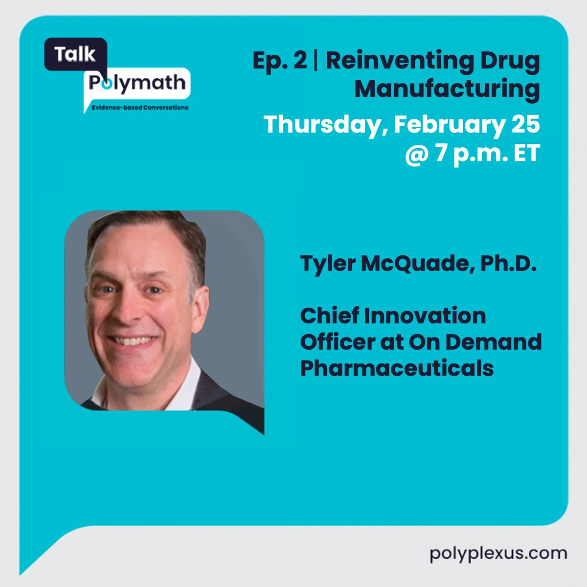 polyplexors's tweet image. 🚨HAPPENING TOMORROW

💊Talk Polymath Episode 2 on Reinventing Drug Manufacturing with Tyler McQuade, Ph.D., Former PM &amp;amp; Deputy Director @DARPA DSO

🗓️Thurs, Feb. 25 at 7 p.m. ET

👉RSVP @ eventbrite.com/e/talk-polymat…

#Chemistry #biochemistry #Pharmaceutical #innovation #research