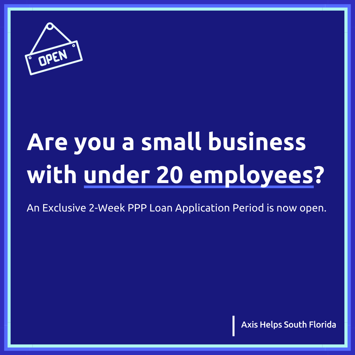 AxisHelps's tweet photo. Beginning today, a 14-day #PPPloan application period for small businesses with fewer than 20 employees is now open. 

Visit https://t.co/9yF6t7i2bU for more info on how to apply.

#axishelpssouthfl #ppp #sba #smallbusinessmiami #smallbusinessbroward https://t.co/r21AvSBlnz