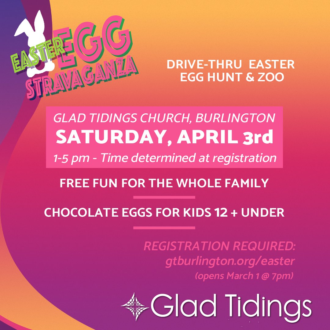 GTBurlington's tweet image. E A S T E R  I S  C O M I N G ...
And so is our annual Egg'stravaganza! 
You won't want to miss out on this exciting Drive-thru Easter Egg Hunt and Zoo experience.

For event details and to register your family to participate visit: gtburlington.org/easter